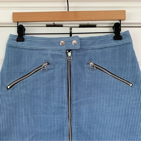 Rag & Bone Skirt Blue Corduroy Straight Cut Moto Biker Zip Front Mini Size 6 - Picture 2 of 7